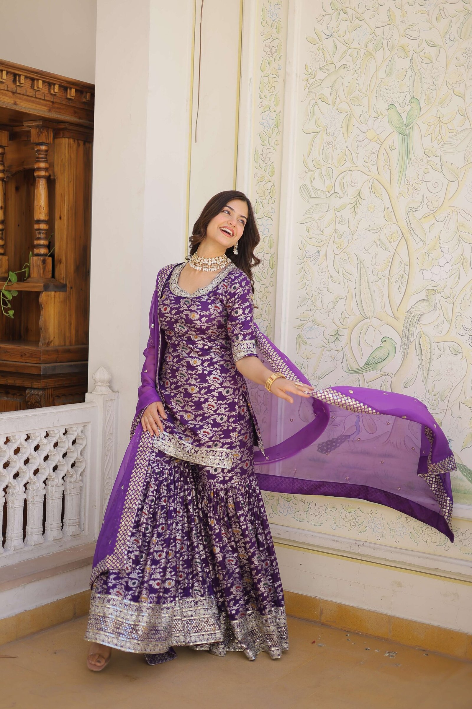 Purple Faux Blooming Sequins Embroidered Sharara Set with Matching Dupatta ? Festive & Party Wear 2024 - Image 7