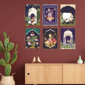 Set of Six Wall Paintings for Wall Dacoration Golden Framed Wall Paintings for Living Room & Bedroom Wall Art for Home Decoration & Office Wall Décor (17x13 inch CH-GD6-3)